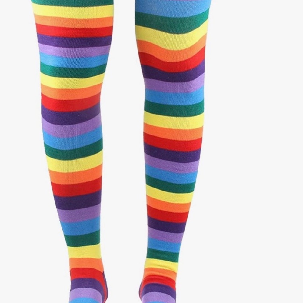 Colorful Rainbow Striped Long Knit Gloves and Socks Costume Accessories - Picture 7 of 12